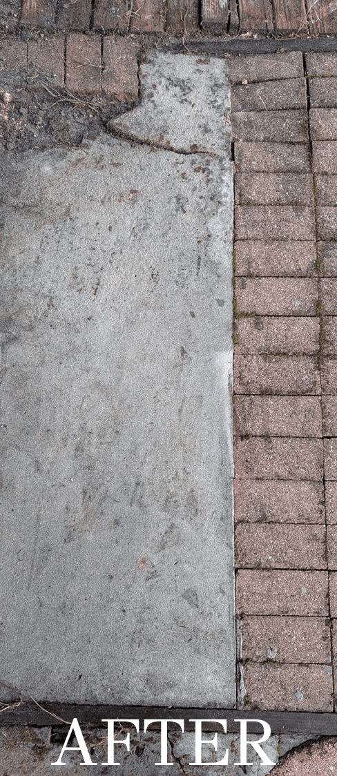 After cleaning, patio pavers look clearer and restored.